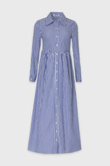 Blue Striped Waisted Maxi Dress