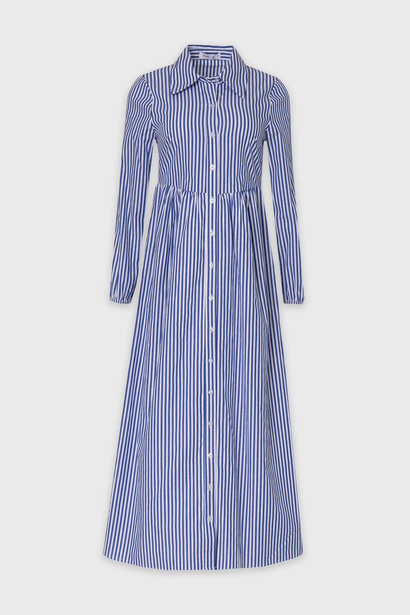 Blue Striped Waisted Maxi Dress – BLANK