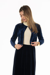 Navy Textured Velour Cardigan