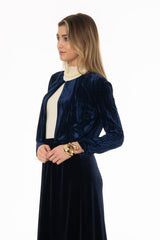 Navy Textured Velour Cardigan