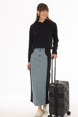 Blue Wash Denim Combo Maxi Skirt