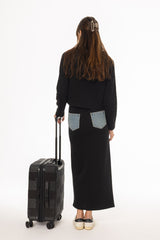 Blue Wash Denim Combo Maxi Skirt