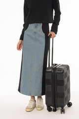 Blue Wash Denim Combo Maxi Skirt