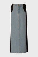 Blue Wash Denim Combo Maxi Skirt