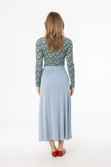 Blue Wash Stretch Wrap Maxi Skirt