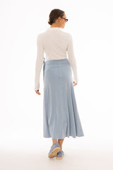 Blue Wash Stretch Wrap Maxi Skirt