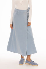 Blue Wash Stretch Wrap Maxi Skirt