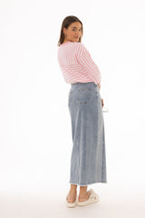 Blue Wash Two Tone Denim Maxi Skirt