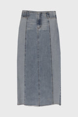 Blue Wash Two Tone Denim Maxi Skirt