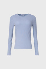 Blue Waved Round Neck Long Sleeve T Shirt