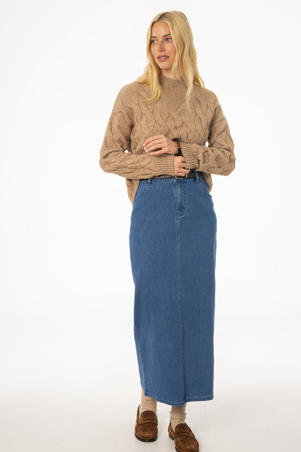 Blue Zipper Denim Maxi Skirt