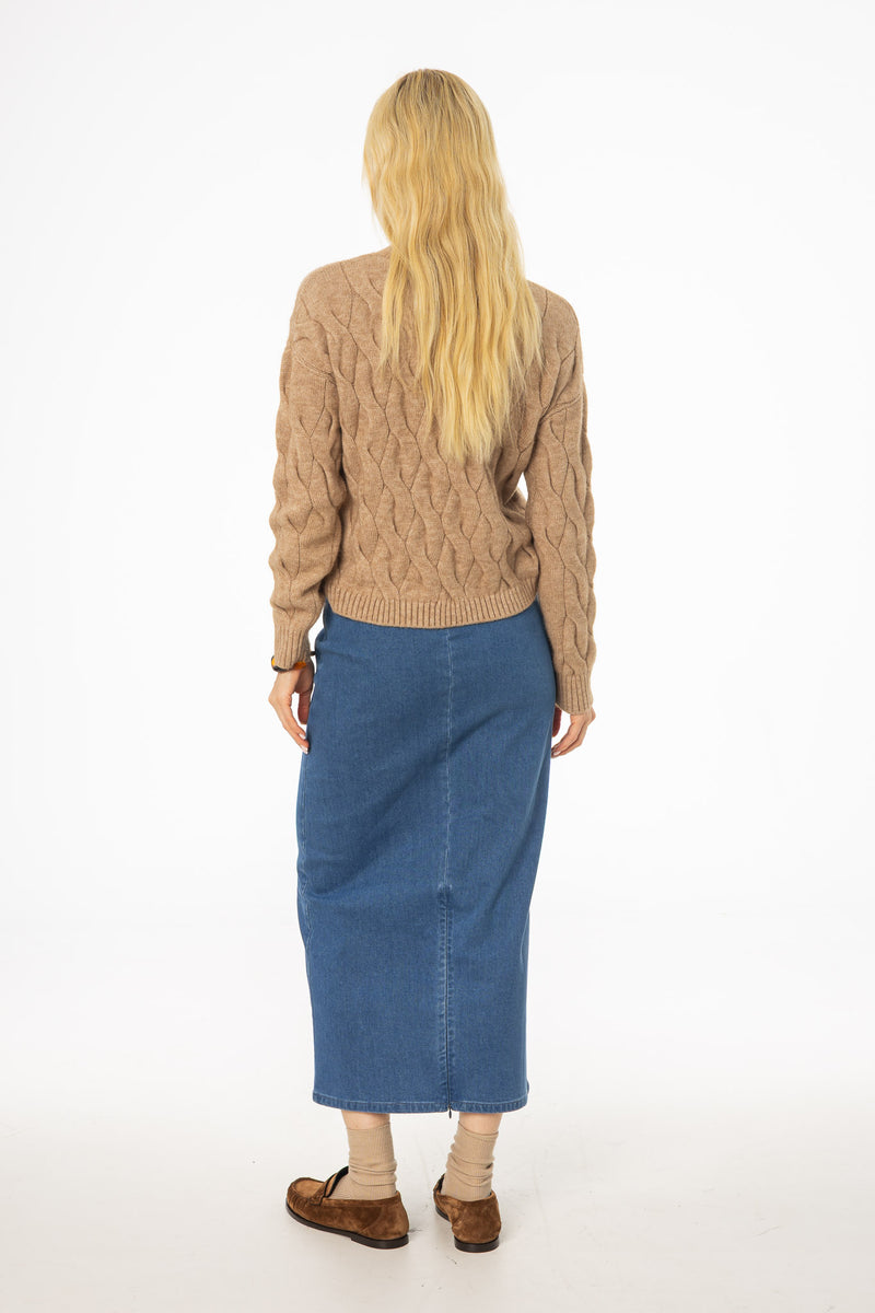 Blue Zipper Denim Maxi Skirt
