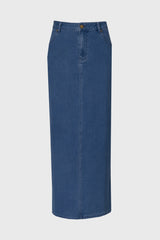 Blue Zipper Denim Maxi Skirt