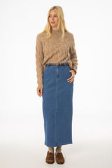 Blue Zipper Denim Maxi Skirt