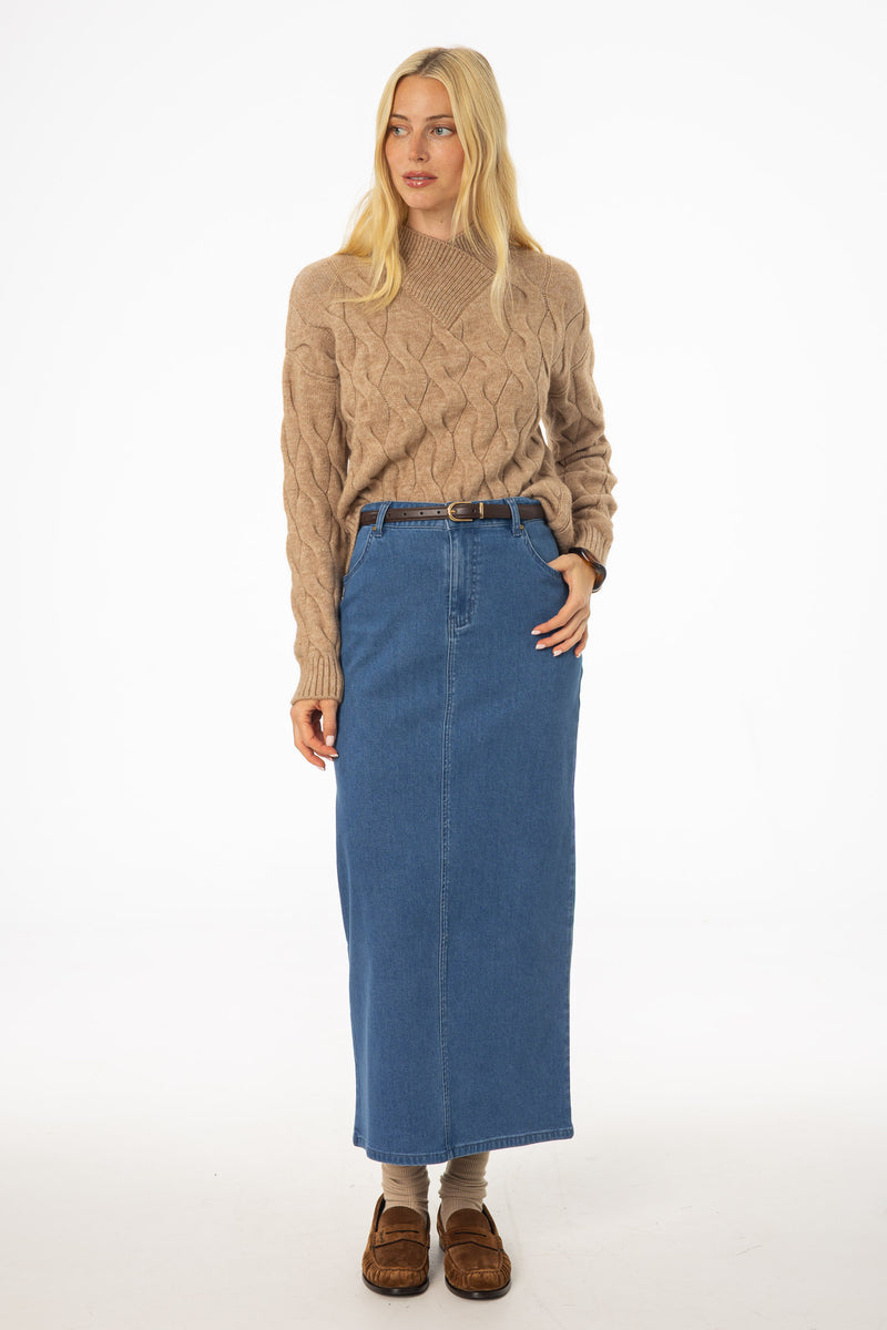 Blue Zipper Denim Maxi Skirt