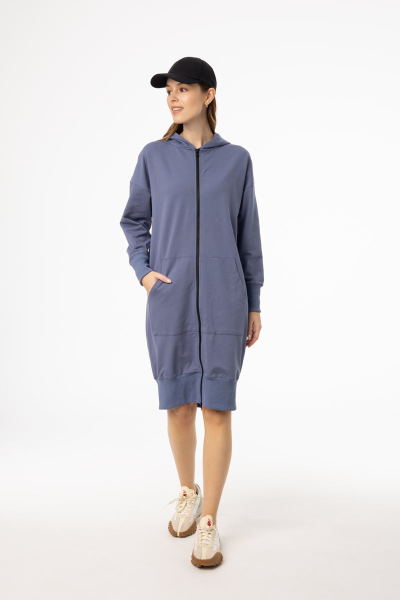 Blue Zipper Sweatshirt Dress