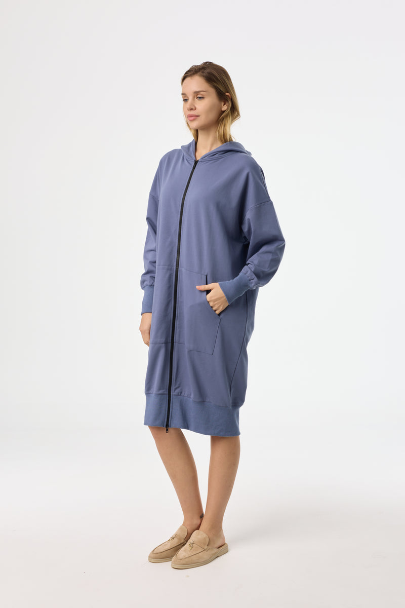 Blue Zipper Sweatshirt Dress