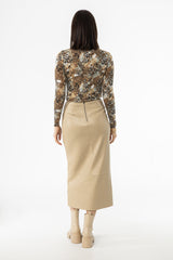 Bone A-Line Leather Skirt