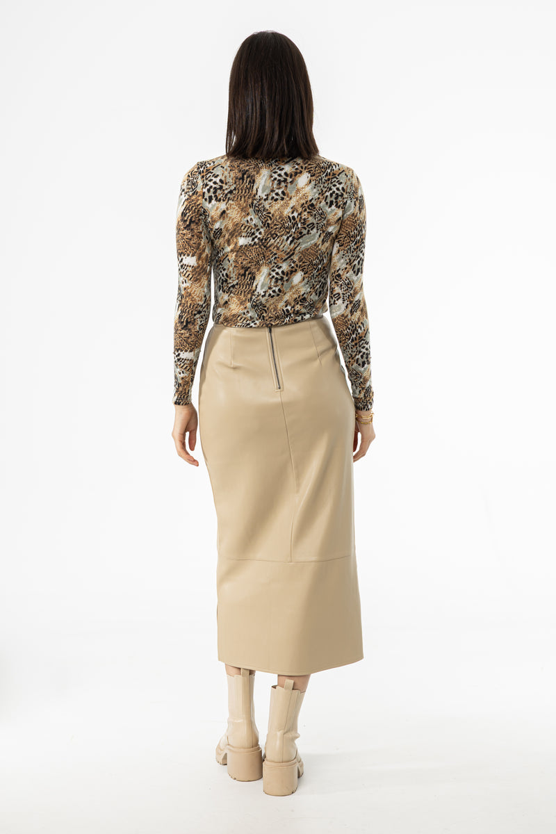 Bone A-Line Leather Skirt