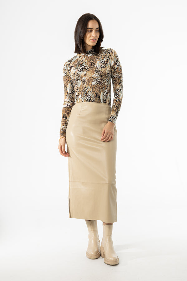Bone A-Line Leather Skirt