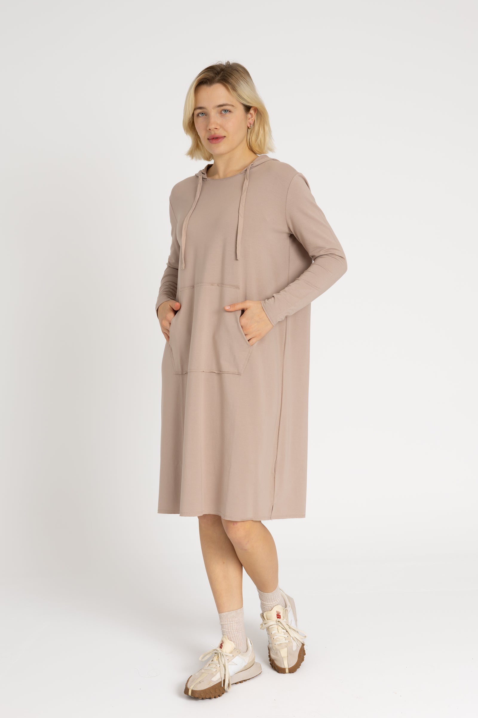 Bone Drawstring Hoodie Dress – BLANK