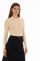 Bone Ribbed Mock Neck Top