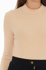 Bone Ribbed Mock Neck Top