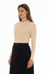 Bone Ribbed Mock Neck Top