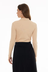 Bone Ribbed Mock Neck Top