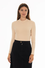 Bone Ribbed Mock Neck Top