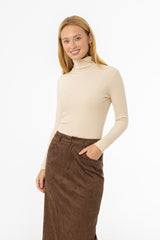 Bone Ribbed Turtleneck Top