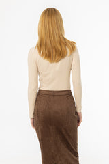 Bone Ribbed Turtleneck Top