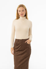 Bone Ribbed Turtleneck Top