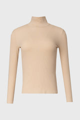 Bone Ribbed Turtleneck Top