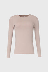 Bone Solid Round Neck Long Sleeve T-Shirt