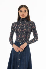 Botanical Garden Printed Turtleneck Top