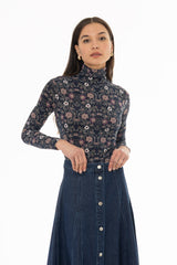 Botanical Garden Printed Turtleneck Top