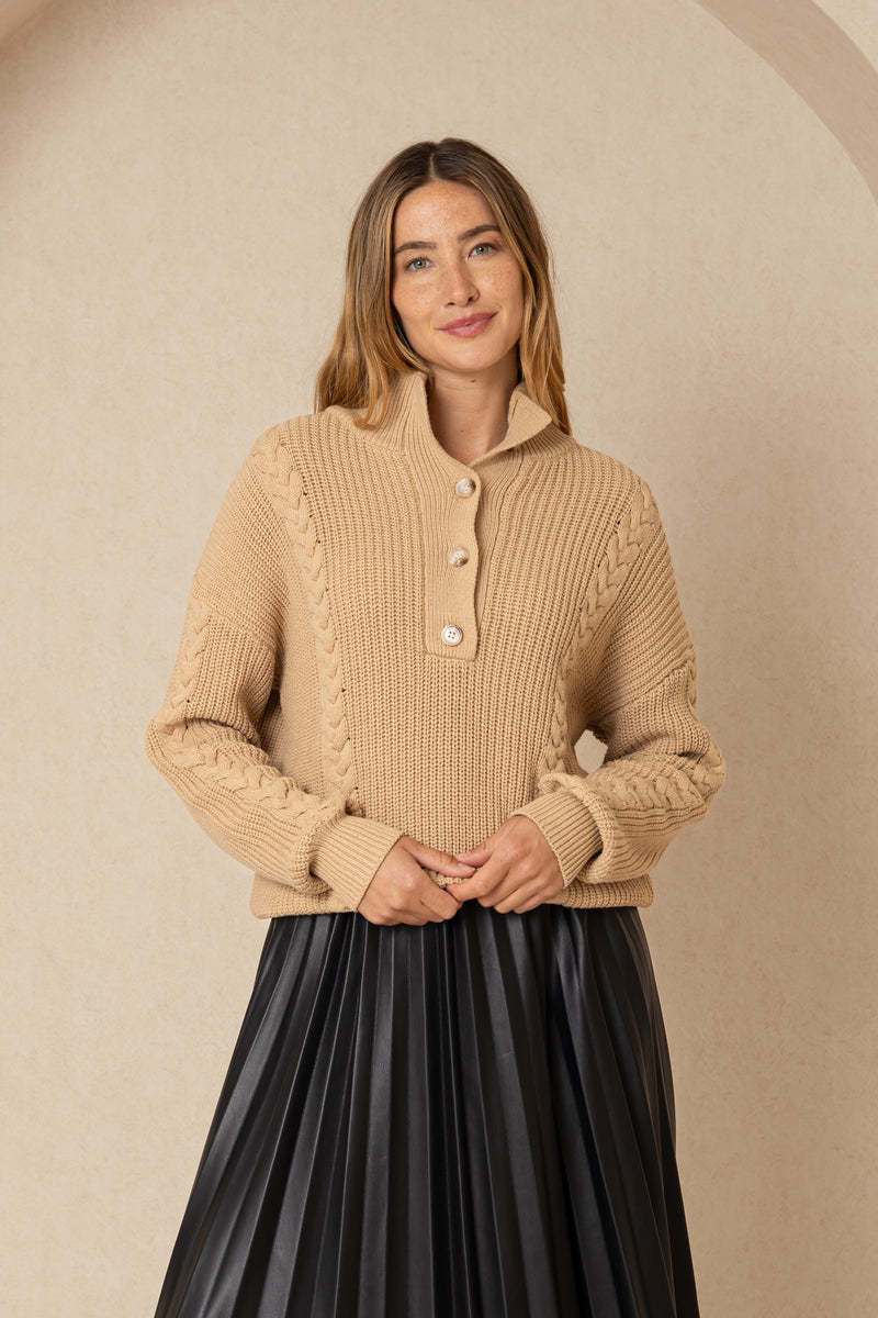 Tan Braided Knit Sweater