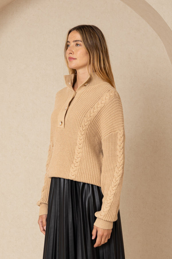 Tan Braided Knit Sweater