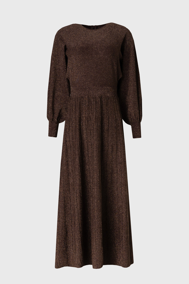 Bronze Shimmer Accordion Maxi Dress