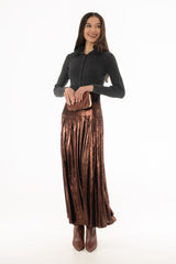 Bronze Slinky Pleated Maxi Skirt