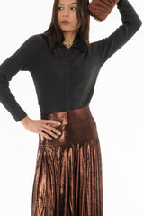 Bronze Slinky Pleated Maxi Skirt