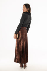 Bronze Slinky Pleated Maxi Skirt