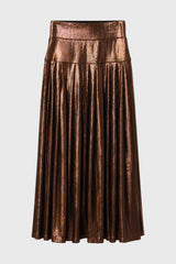 Bronze Slinky Pleated Maxi Skirt
