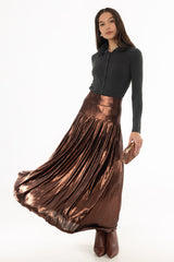 Bronze Slinky Pleated Maxi Skirt