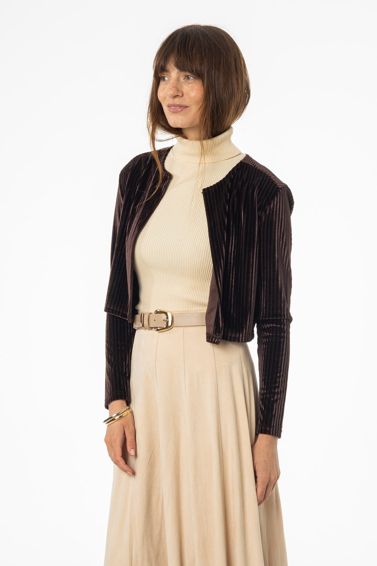 Brown Ribbed Velour Cardigan – BLANK