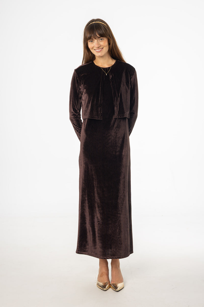 Brown Ribbed Velour Jumper