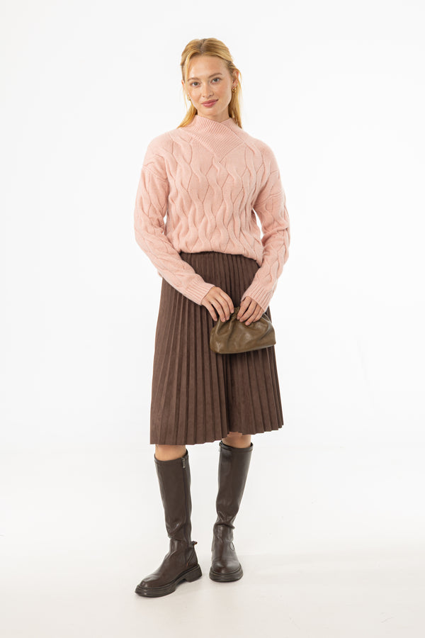Brown Accordion Microsuede Skirt
