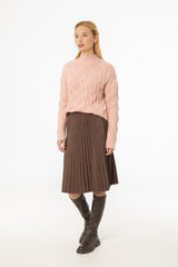 Brown Accordion Microsuede Skirt