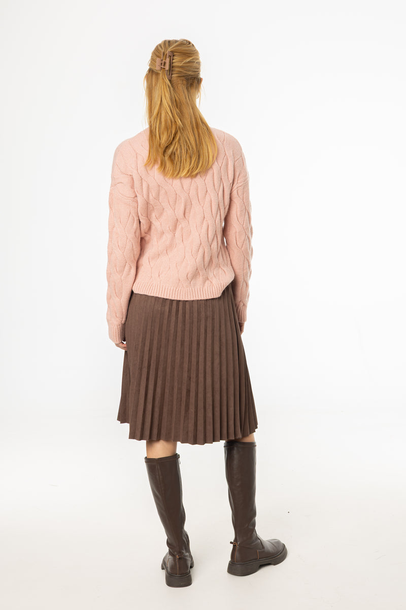 Brown Accordion Microsuede Skirt